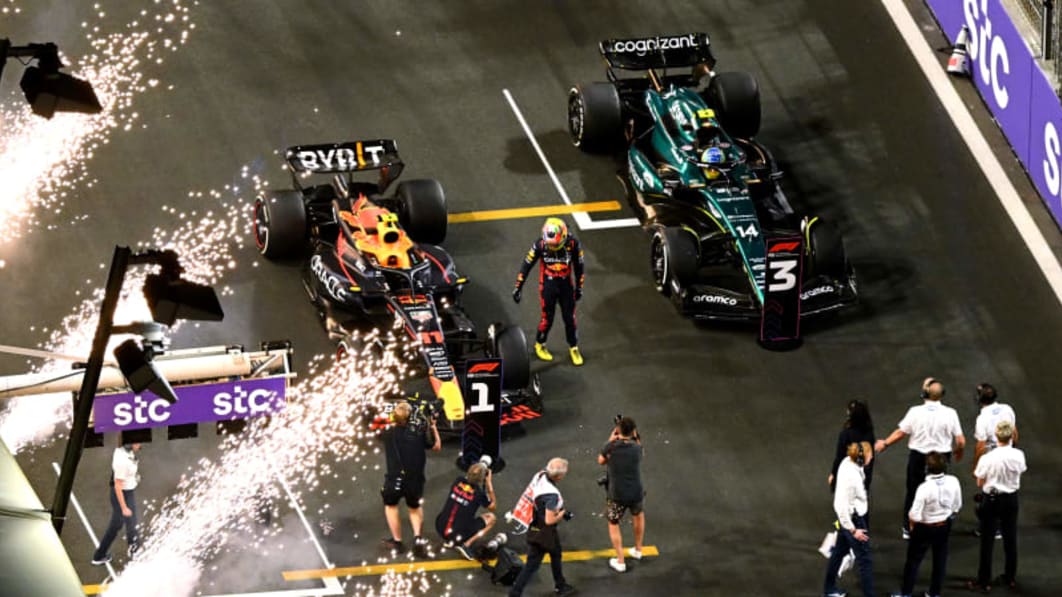 Sergio Perez holds off Max Verstappens charge to win Saudi Arabian GP